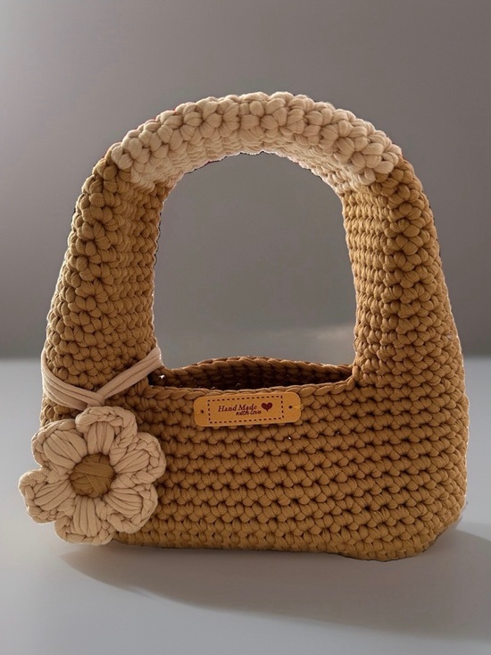 Handmade Handbags - Handmade Brown & Cream Crochet Flower Hand Bag
